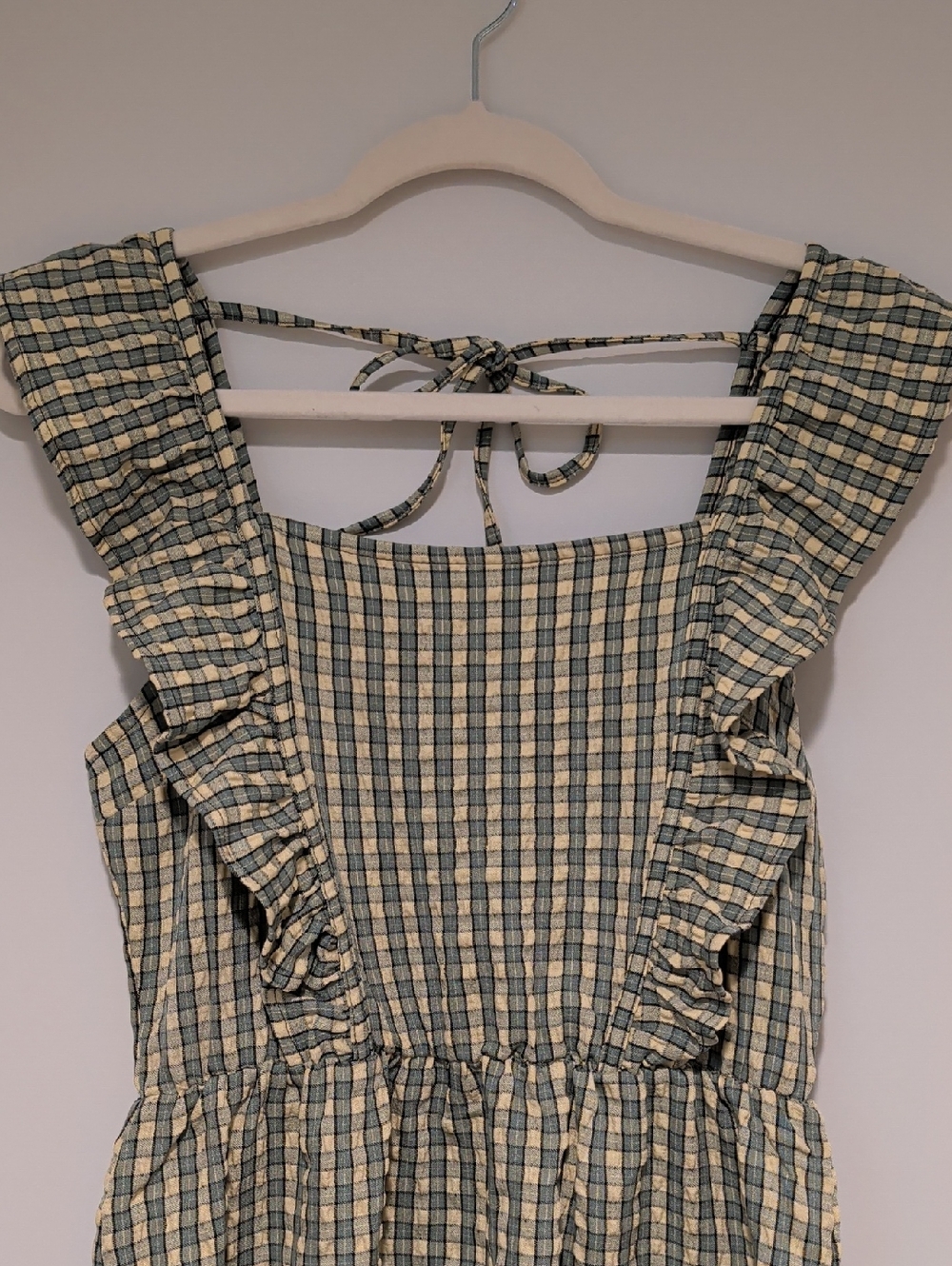 Wild Fable Ruffle Strap Plaid Sundress in Cream and Sage - Picture 2 of 4